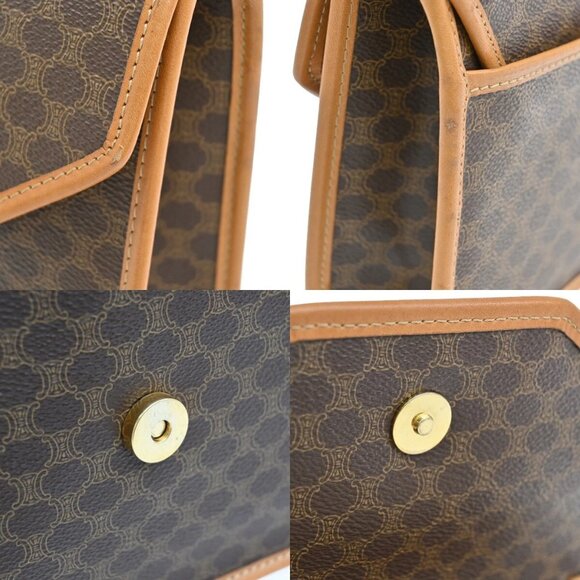 CELINE Logo Macadam Pattern Hand Bag PVC Leather Brown Gold Italy - Picture 12 of 16